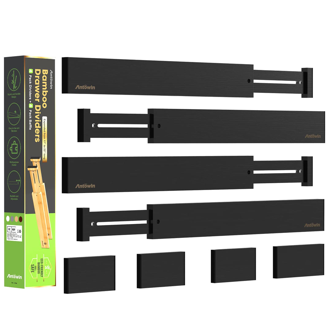ANTOWIN Schubladentrenner Verstellbar Bambus (43-56 cm), Schubladen Organizer, Gefedert, Küche, Komm