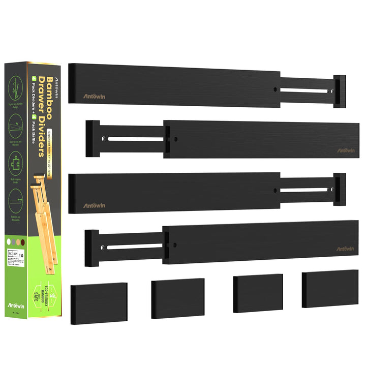 ANTOWIN Schubladentrenner Verstellbar Bambus (43-56 cm), Schubladen Organizer, Gefedert, Küche, Komm