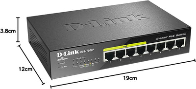 D-Link DGS-1008P, 8-Port Unmanaged PoE+ Gigabit Switch (8 Anschlüsse mit 10/100/1000 Mbit/s, 4 davon