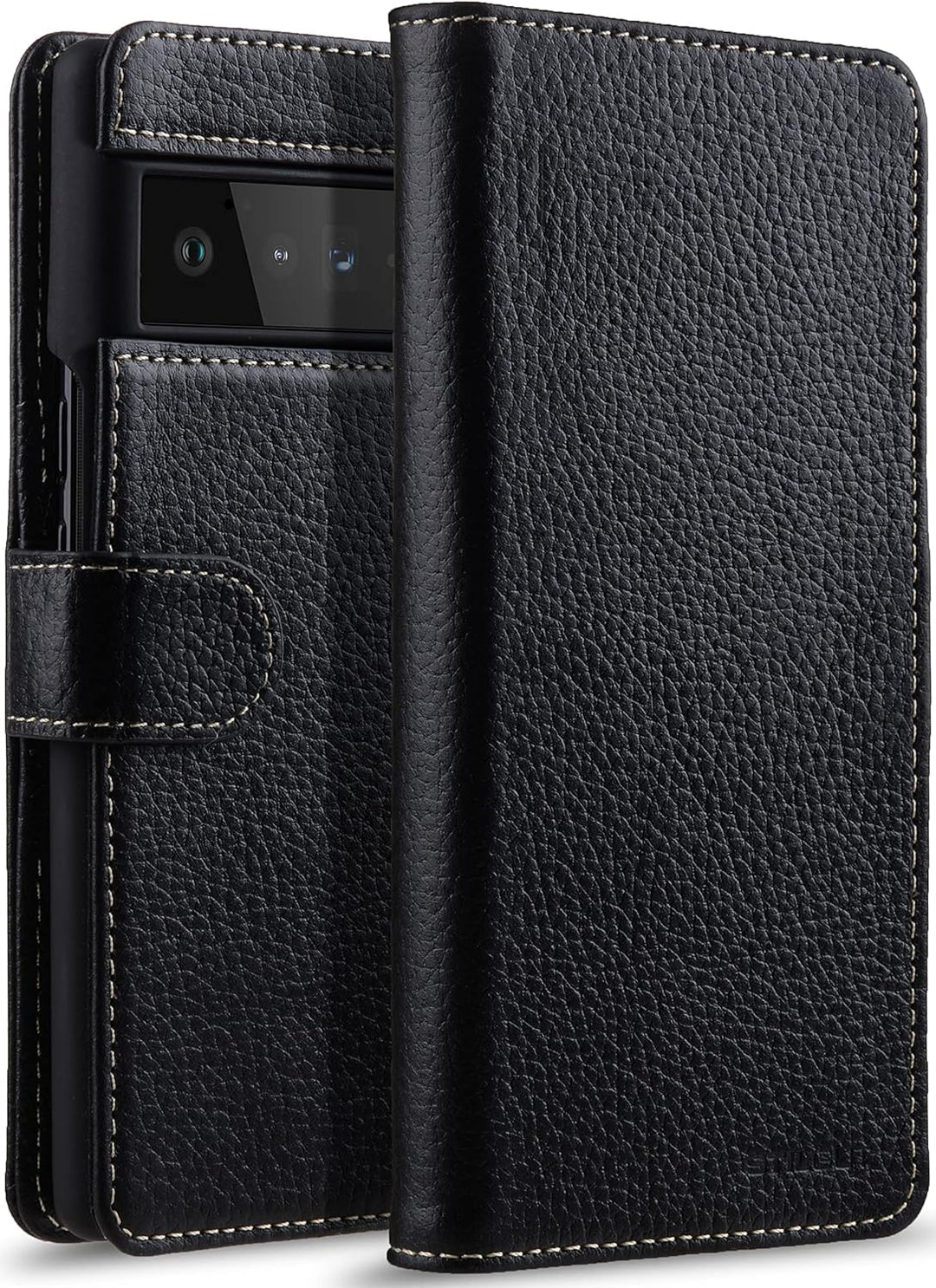 STILGUT Talis kompatibel mit Google Pixel 6 Pro Hülle mit Kartenfach aus Leder, Flip Cover, Wallet C