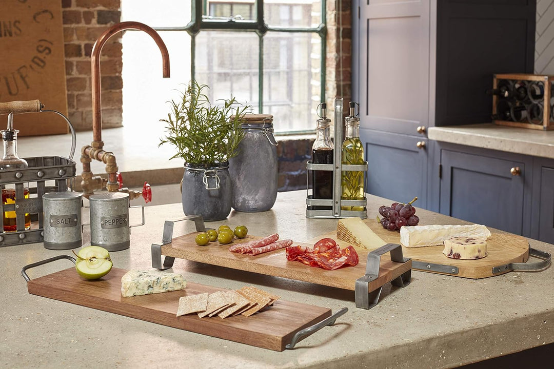 KitchenCraft Industrieküche Metallkorb mit Holzgriff, geflochtener verzinkter Stahl und Mangoholz, 2