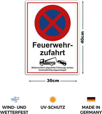 2 Stück XXL Feuerwehrzufahrt Einfahrt freihalten Schild 30 x 40 cm aus stabiler PVC Hartschaumplatte