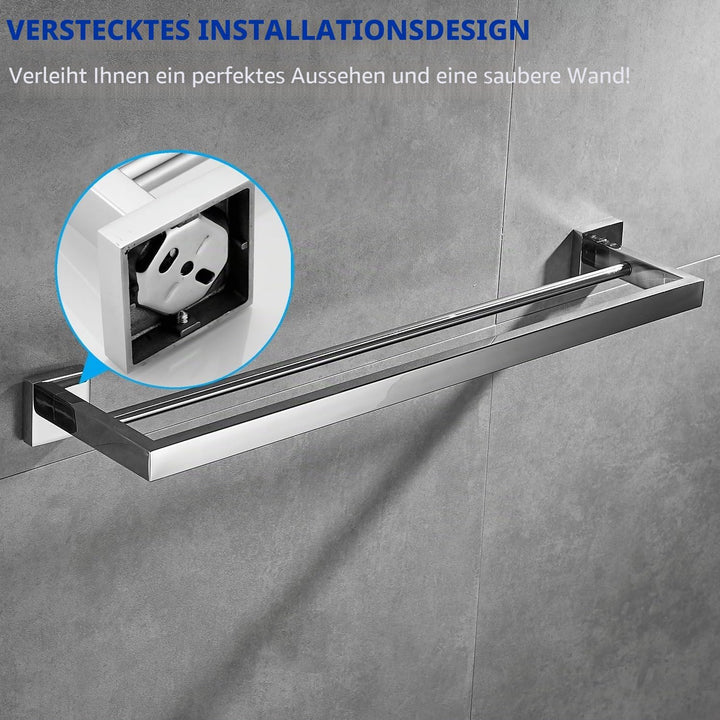 Handtuchstange Doppelt, 60 cm Badezimmer Handtuchhalter aus Edelstahl, Chrom Polierter Chrom (Doppel