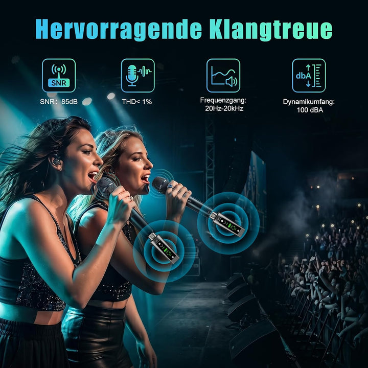 Aveek Kabelloses XLR-Sender/Empfänger für dynamisches Mikro,60 m Reichweite |, Empfänger +2 Sender