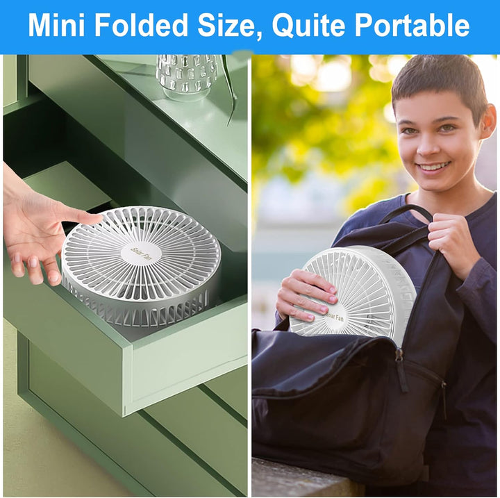 BoloShine Klappbarer Standventilator, Mini Teleskopventilator USB Wiederaufladbarer Ventilator Solar