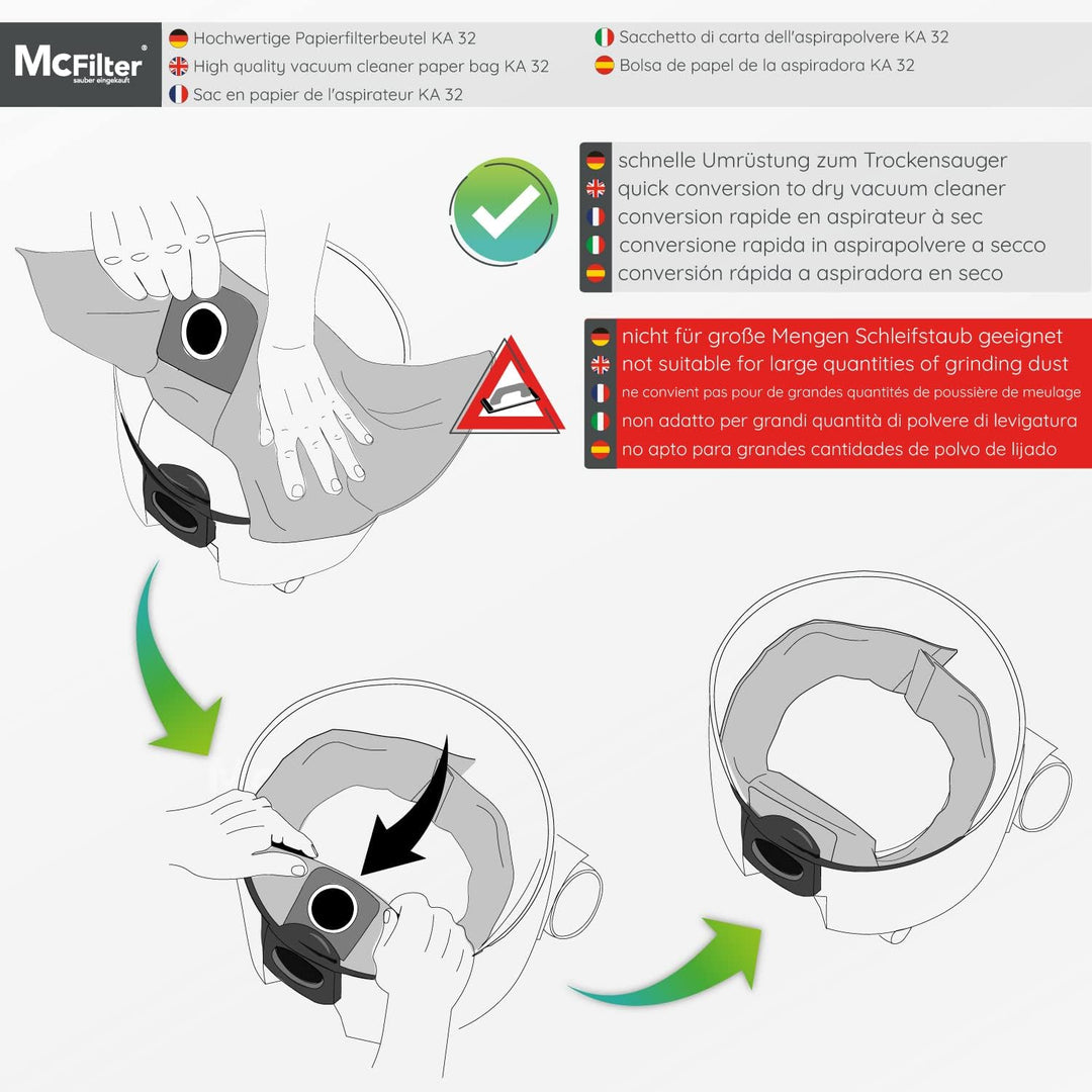McFilter | 10 Staubsaugerbeutel kompatibel mit Kärcher WD 3.300 M Mehrzwecksauger, Nass- Trochensaug
