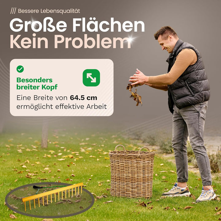 Novatool 2er Set Gartenrechen mit Abziehkante, 16 Zinken und Teleskop-Stiel bis 152cm, Arbeitsbreite