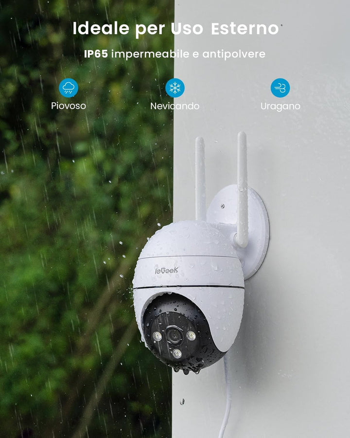 ieGeek 2K WLAN-Kamera für den Aussenbereich, 3 MP Nachtsicht in Farbe, 15 m, 360 ° PTZ, WLAN-Überwac