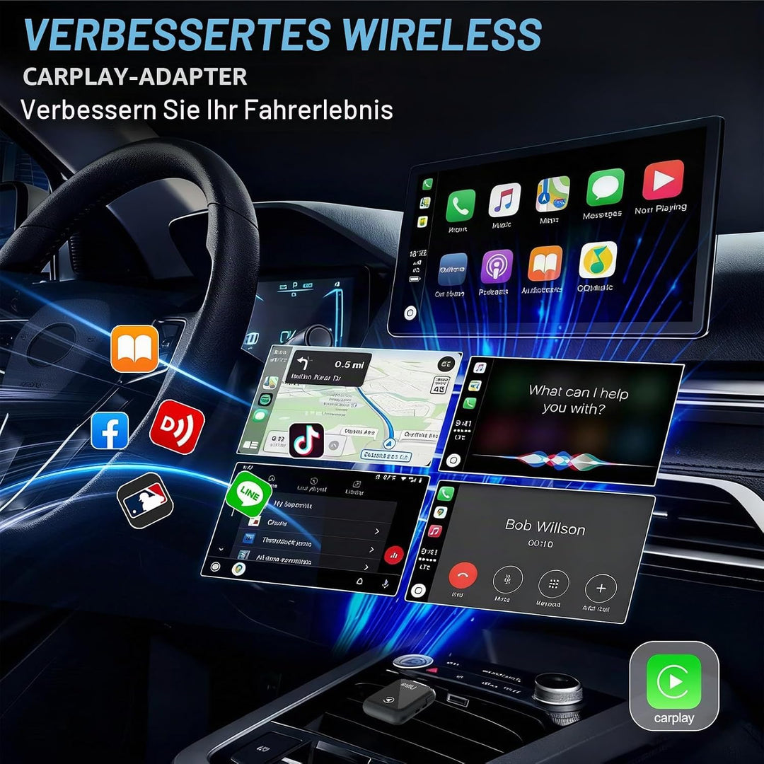 Wireless CarPlay Adapter 2-in-1, 2025 Aufgerüstet Wired zu Wireless für CarPlay/Android Auto, Mini-D