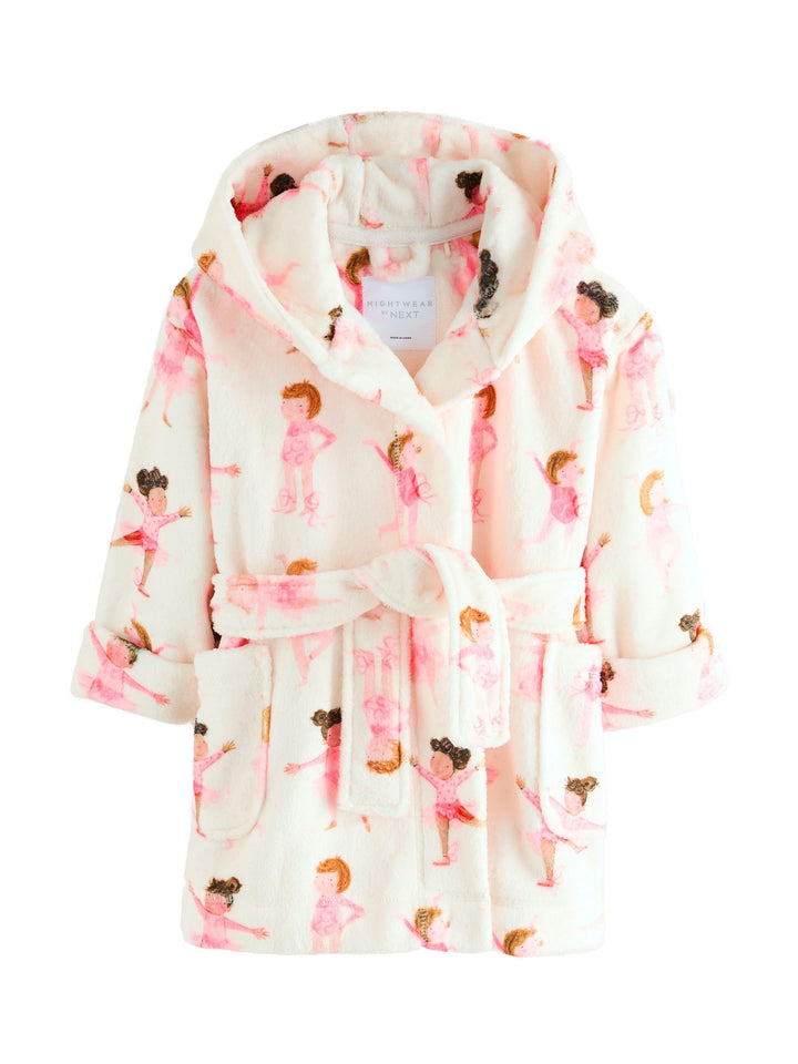 Next Mädchen Bademantel aus Fleece 134-140 White/Pink Ballerina, 134-140 White/Pink Ballerina