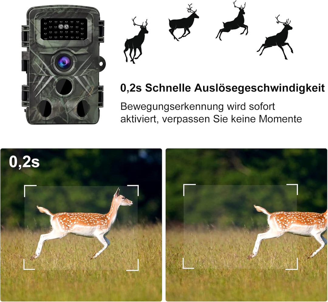Wildkamera mit Nachtsicht Bewegungsmelder, 2,7K Wildtierkamera 48MP | Tierkamera 120° Erfassungswink