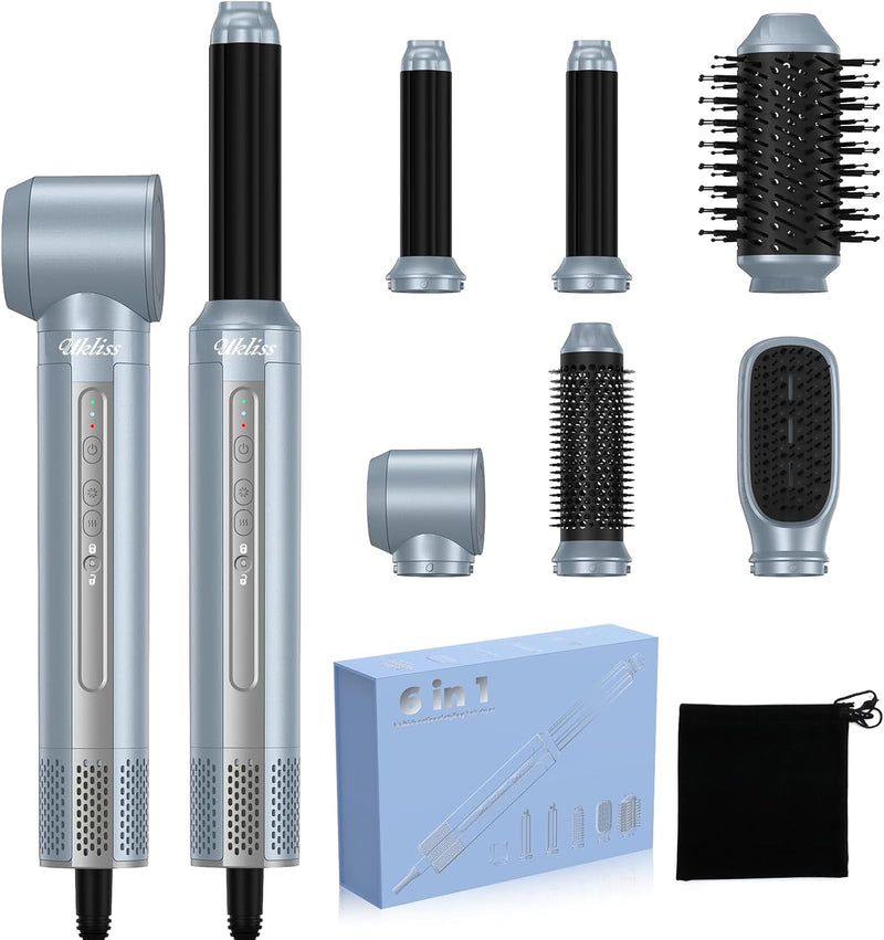 Airstyler 6 in 1,UKLISS 1400w Hairstyler Warmluftbürste, 30mm Air Lockenstab, 3 Temperaturanpassunge