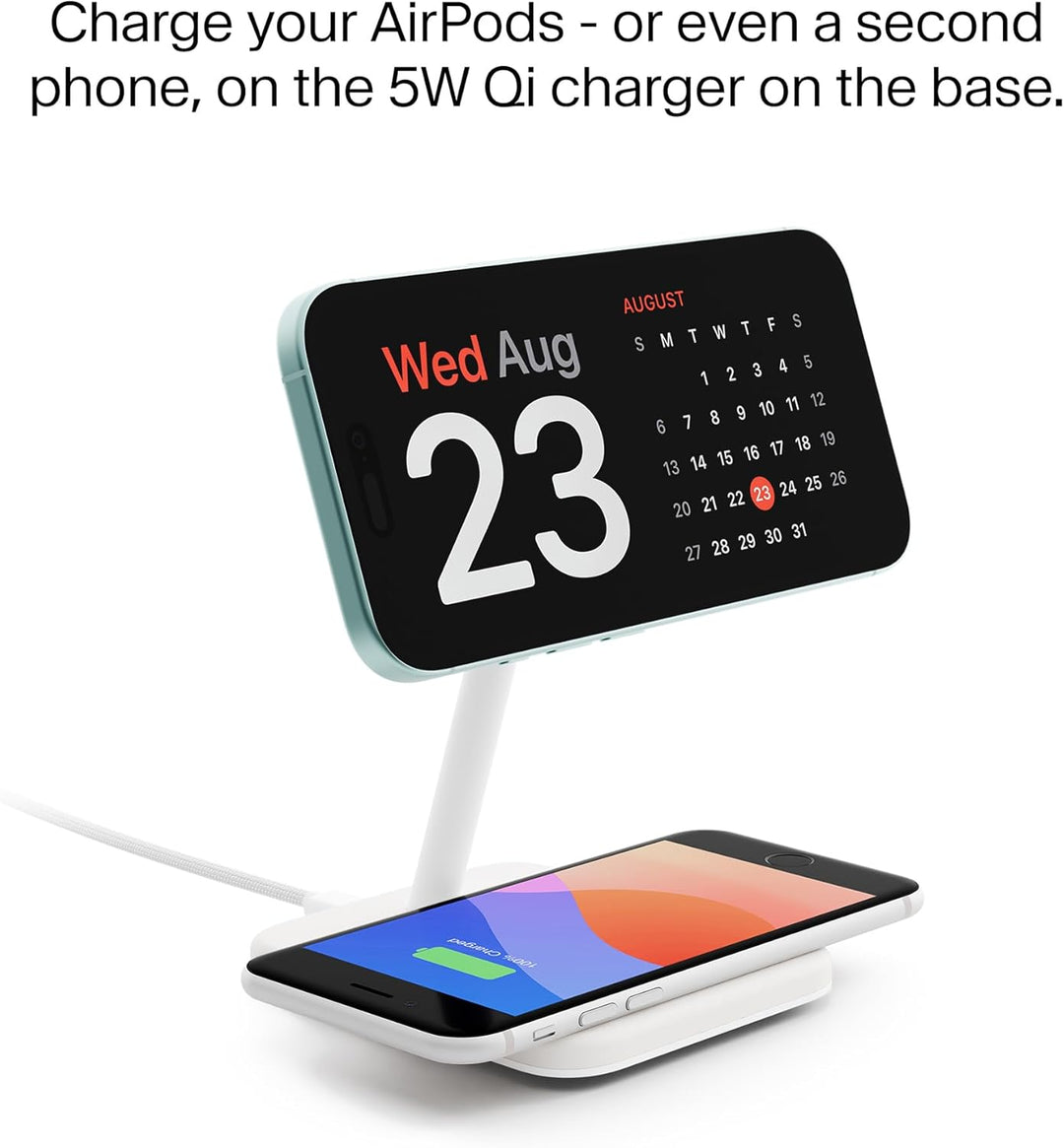 Twelve South HiRise 2 Deluxe 2-in-1-Ladeständer Qi2 für iPhone und AirPods, Weiss