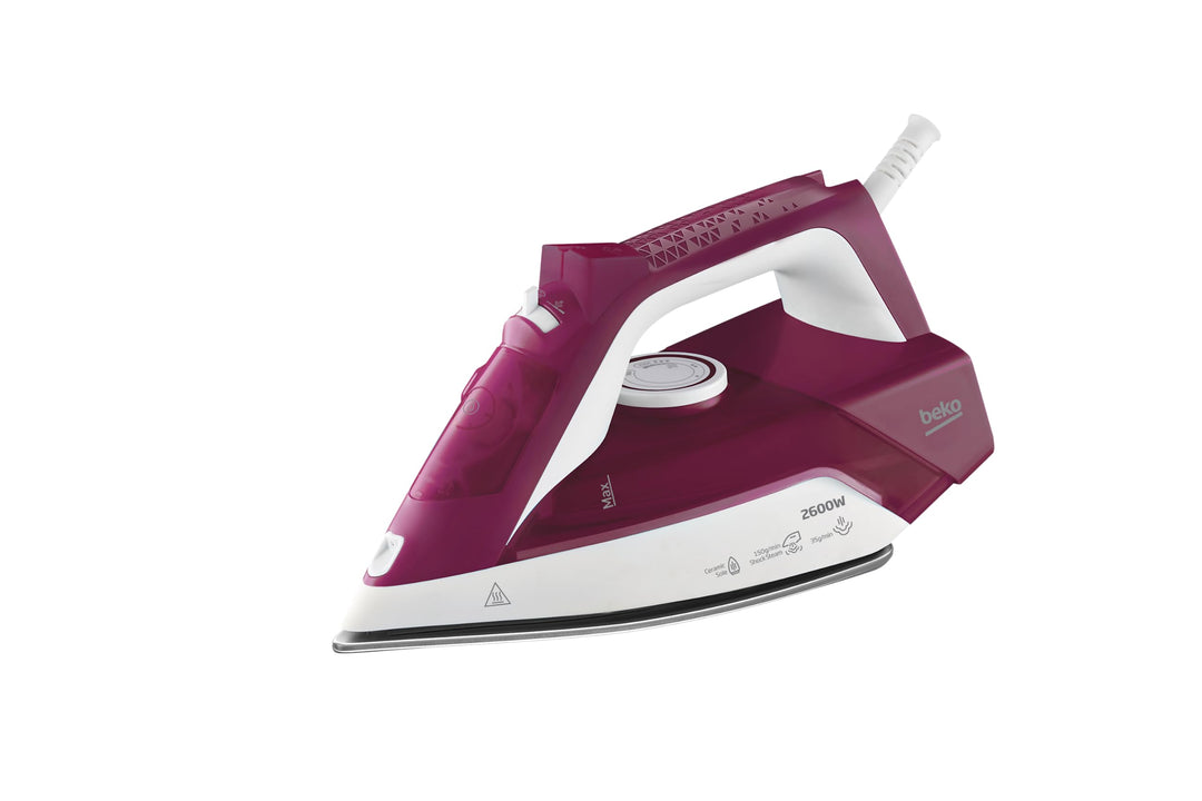 Beko - SIM3126R - Bügeleisen, 2600 Watt, vertikales Bügeln, automatische Reinigung, 240 ml - Rot 260