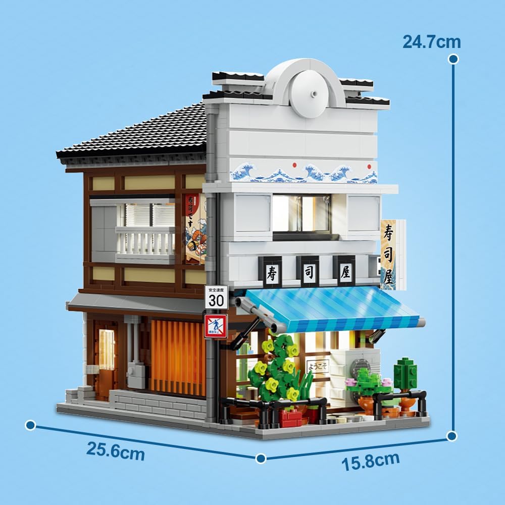 CaDA Master Japanisches Sushi-Haus Bausteinset C66018W Kreativer Stadtbaustein-Bausatz mit Beleuchtu