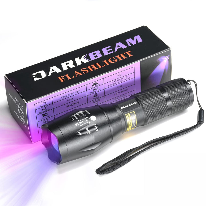 DARKBEAM Taschenlampe Doppeltes UV Licht 365nm &amp; 395nm Wiederaufladbare, Woodsche Lampe Schwarzlicht