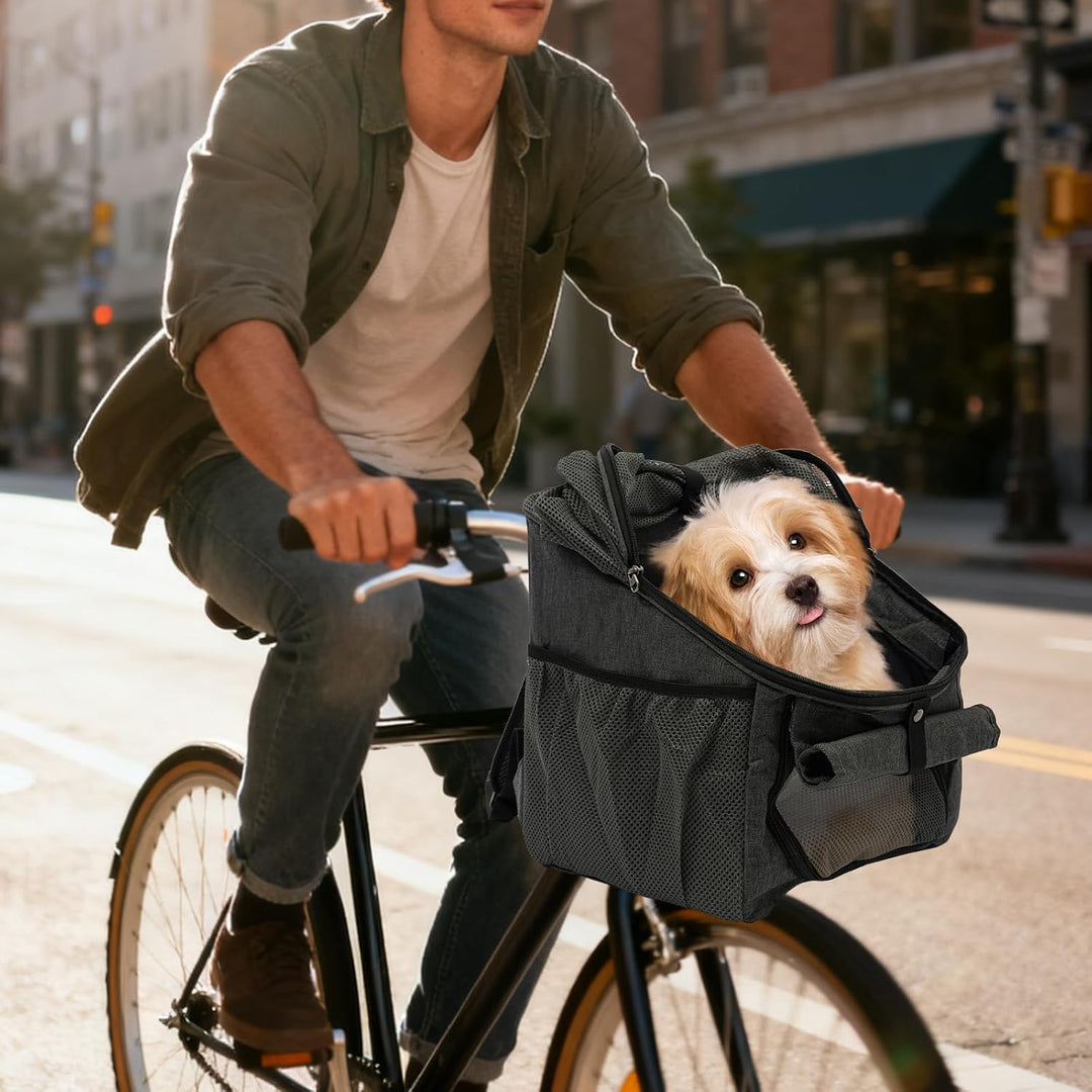 Fahrrad Hundekorb vorne für Katzen &amp; Hunde bis 7,5 kg, klappbarer Hunderucksack aus Oxford-Gewebe, K