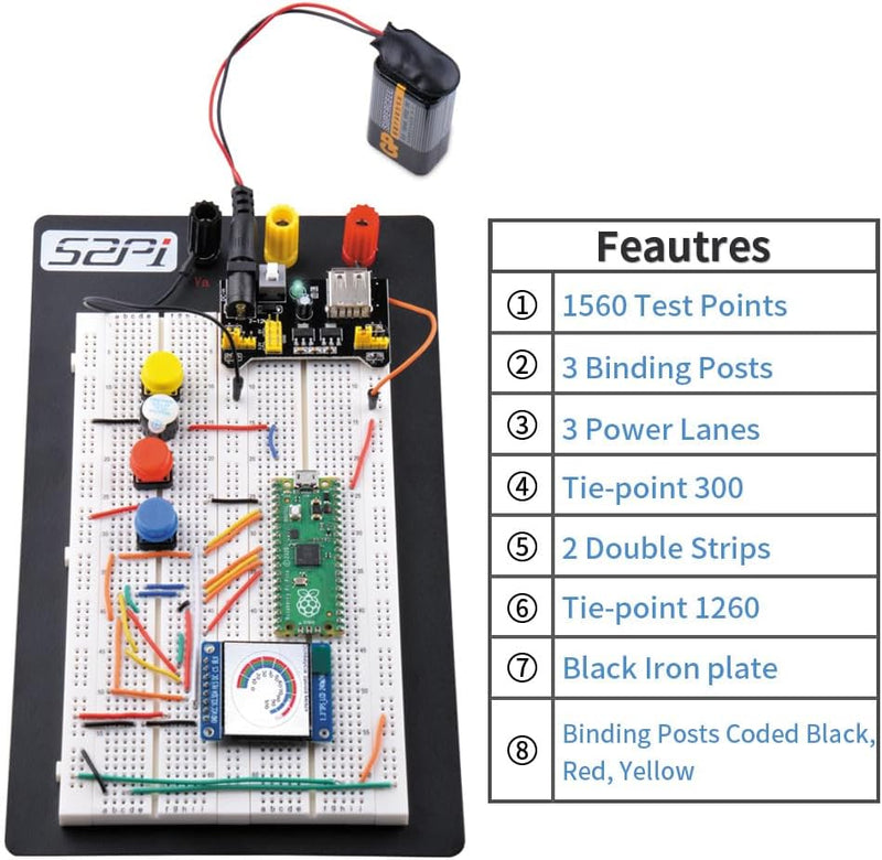 GeeekPi Breadboard Jumper Wires Kit 1560 Points Lötfreies Steckbrett mit Metallplatte & 560Pcs U-för