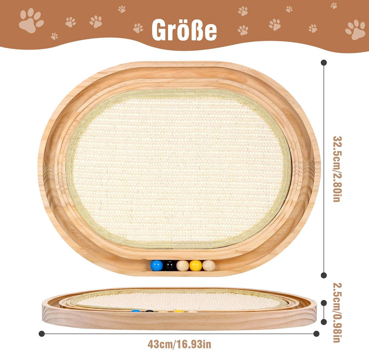 2-in-1 Kratzbretter Katze und Katzenspielzeug Kugelbahn Holz, 43x33x3 cm Katzen Kratzbrett Sisal, kr