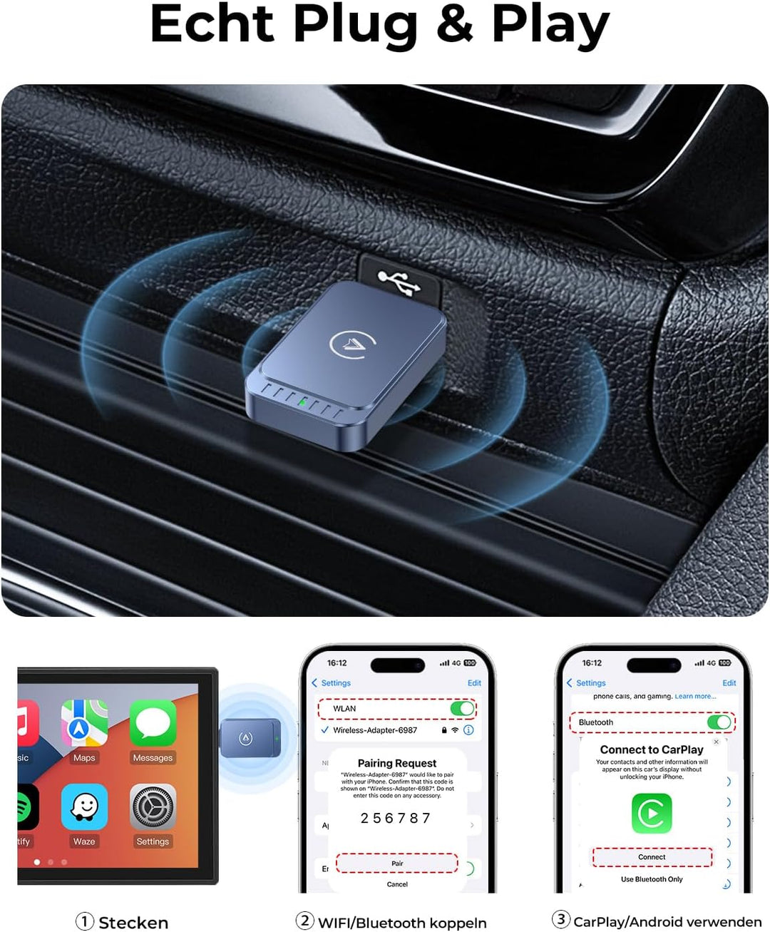 Carplay Wireless Adapter Android-Auto Wireless Adapter: 2 in 1 Wireless Konvertieren Wired Android A