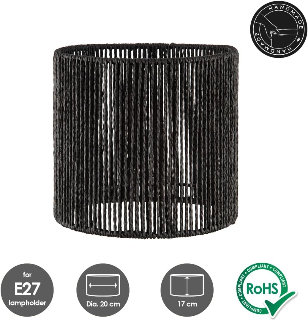 Home Sweet Home Lampenschirm für Wandlampe und Tischlampe | Lampenschirm aus gewebtem Papier Schwarz