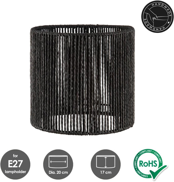 Home Sweet Home Lampenschirm für Wandlampe und Tischlampe | Lampenschirm aus gewebtem Papier Schwarz