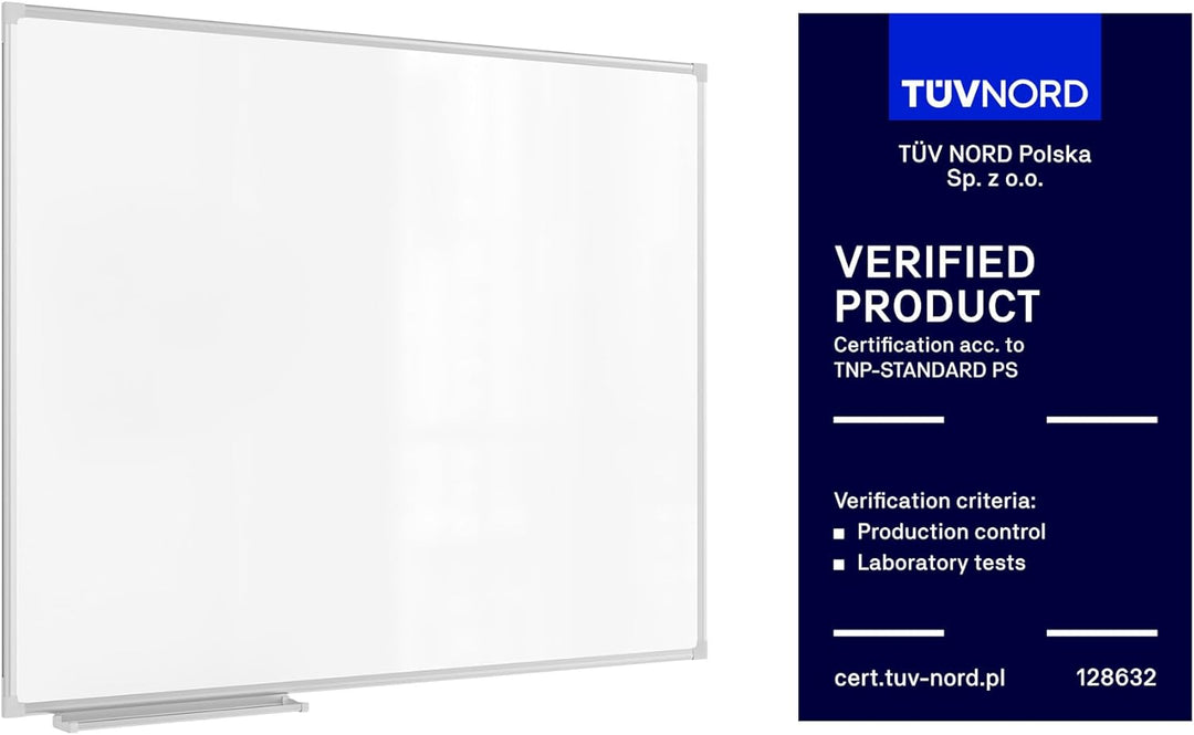 ALLboards Magnetisches Whiteboard 100x80cm Magnettafel mit Aluminiumrahmen und Stifteablage, Weiss M