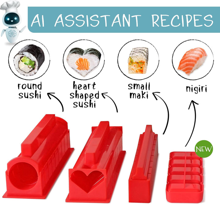 AYA Sushi Maker Kit Sushi Maker Rot Komplett mit Sushi Messer und Exklusiv Video Tutorials 11 Stück