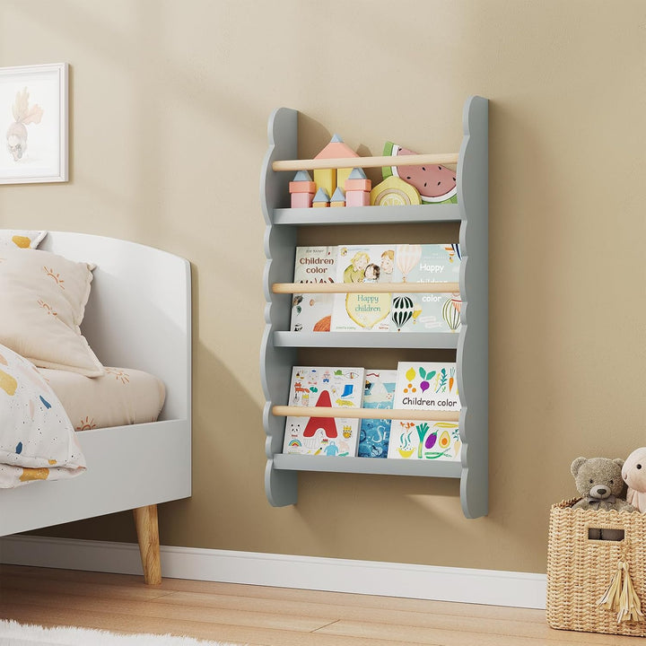 WOLTU Kinder Bücherregal Wand, Bücher-Organizer mit 3 Ablagen, Kinderregal für Buchaufbewahrung, Wan