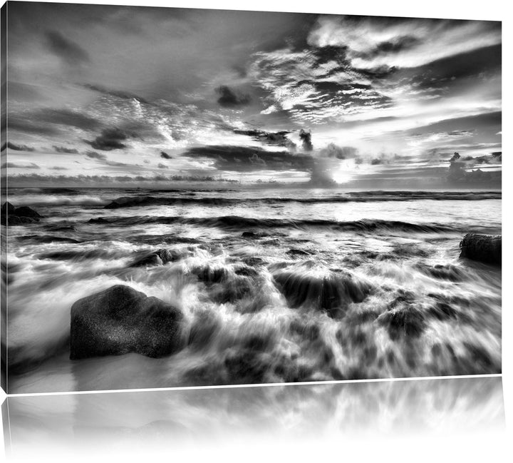 Pixxprint Sonnenuntergang am Meer / 100x70cm Leinwandbild bespannt auf Holzrahmen/Wandbild Kunstdruc