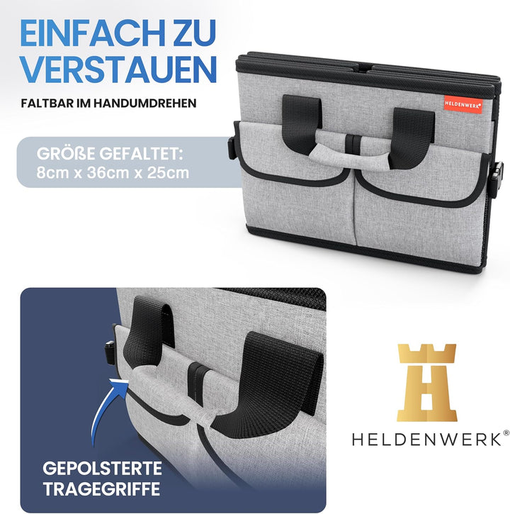 HELDENWERK Premium Kofferraum-Organizer mit Deckel stabil & rutschfest - Faltbare Auto Kofferraumtas