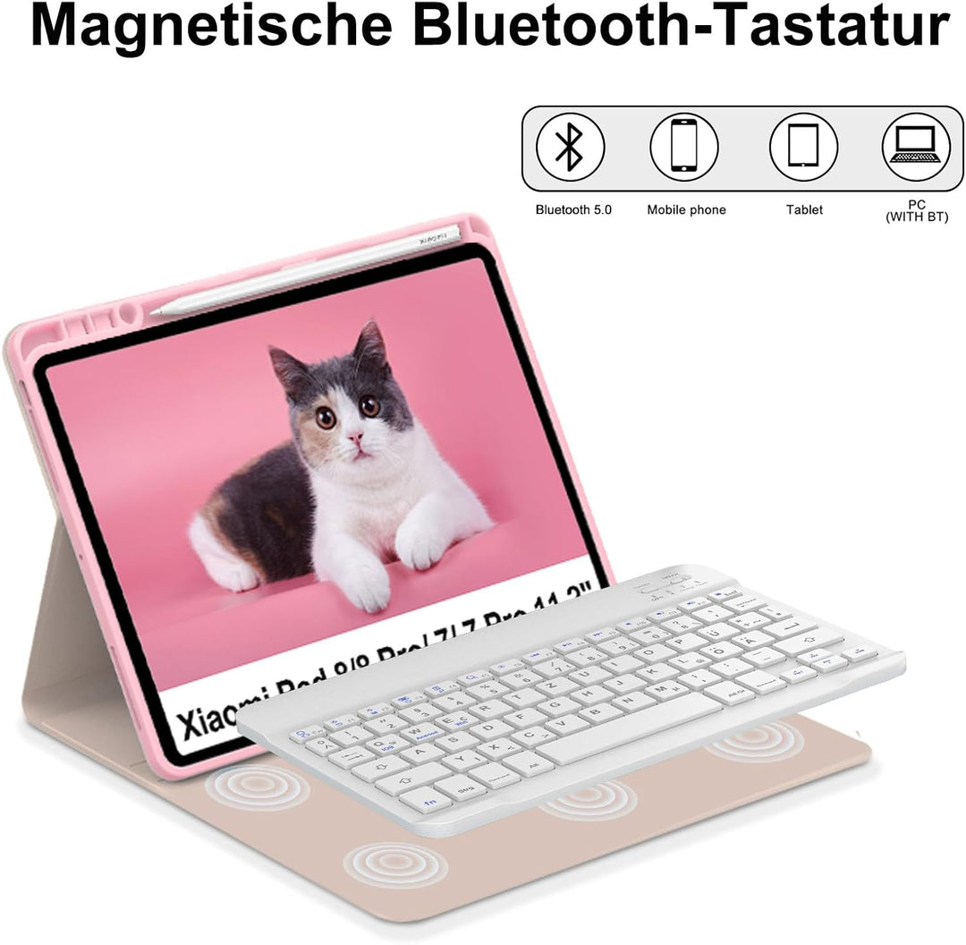 Hülle mit Tastatur für Xiaomi Pad 8/8 Pro/ 7/7 Pro (2026/2025) 11.2 Zoll Rosa Rosa, Rosa Rosa