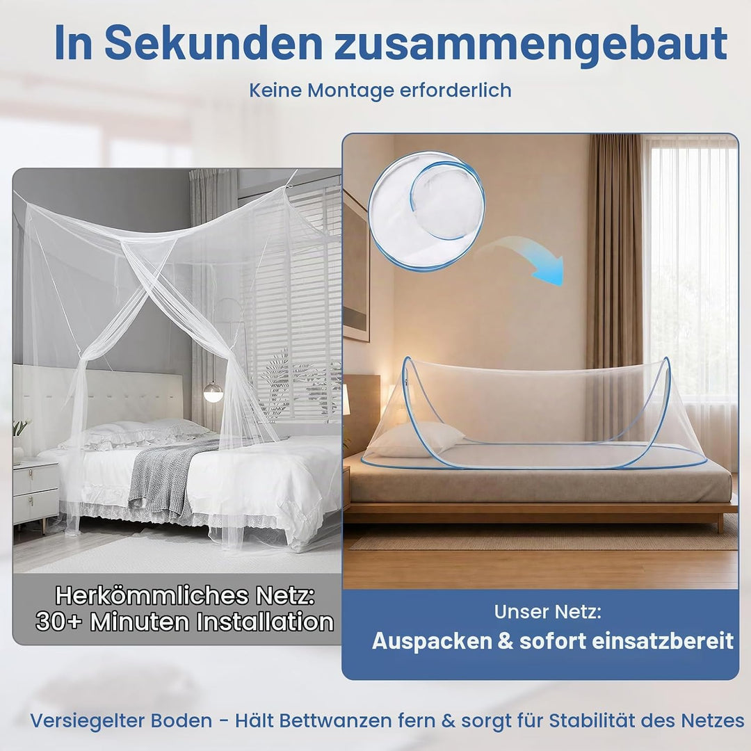 Moskitonetz Bett 200 x 80 x 56 cm, Faltbares Mückennetz für Einzelbett, Reise Camping Insektennetz (
