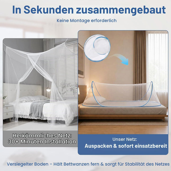 Moskitonetz Bett 200 x 80 x 56 cm, Faltbares Mückennetz für Einzelbett, Reise Camping Insektennetz (