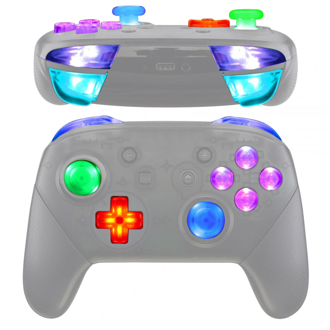 eXtremeRate DTFS LED Tasten Kit für Switch Pro Controller, 9 Modi 6 Bereiche Leuchttasten Thumbstick