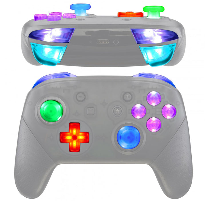 eXtremeRate DTFS LED Tasten Kit für Switch Pro Controller, 9 Modi 6 Bereiche Leuchttasten Thumbstick