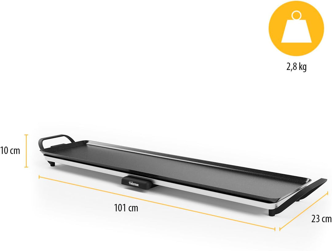 Tristar Tischgrill slim XL - Grosse Backfläche von 90 x 23 cm - Einstellbarer Thermostat - Antihaftb