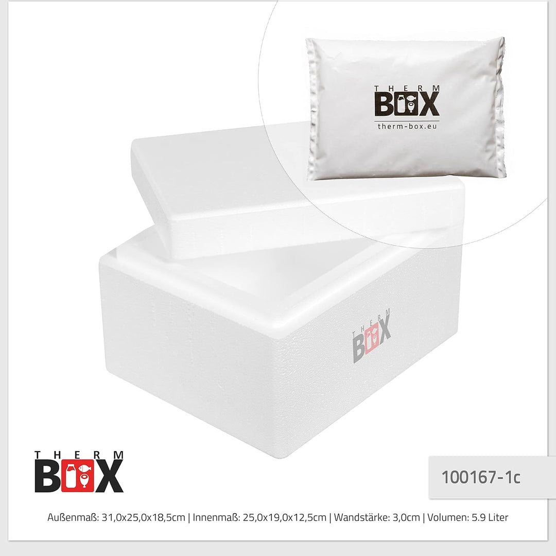 THERM BOX Styroporbox 5W mit 1x Kühlakku für Kühlbox 5,9L Innen: 25x19x12cm Transportbox Thermbehält