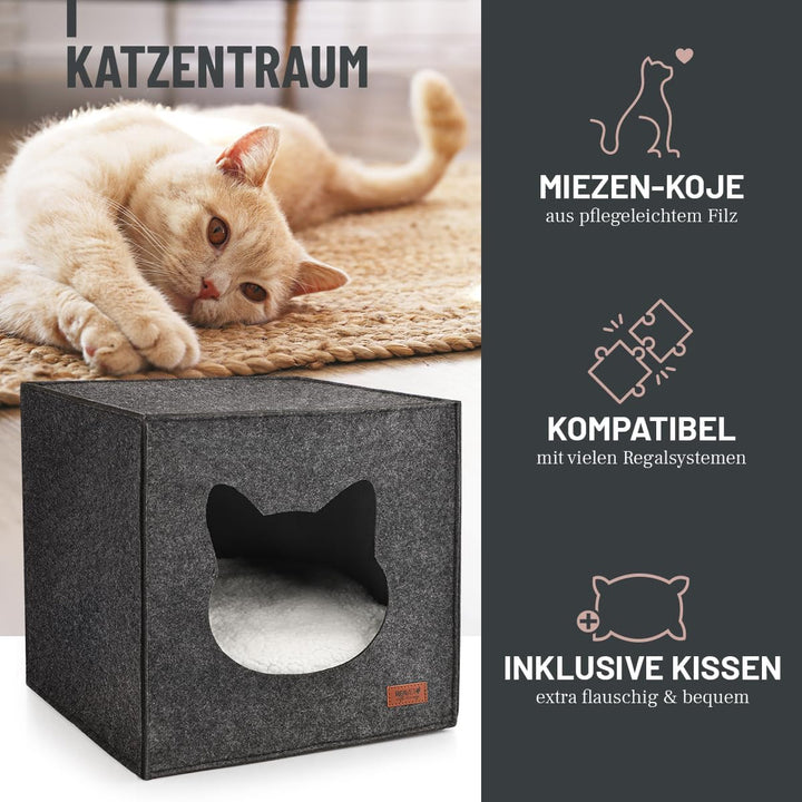 ReaVET Miezen-Koje Katzenhaus - Katzenhöhle aus Filz mit Katzenkissen I Extra Weich & Flauschig I Ka