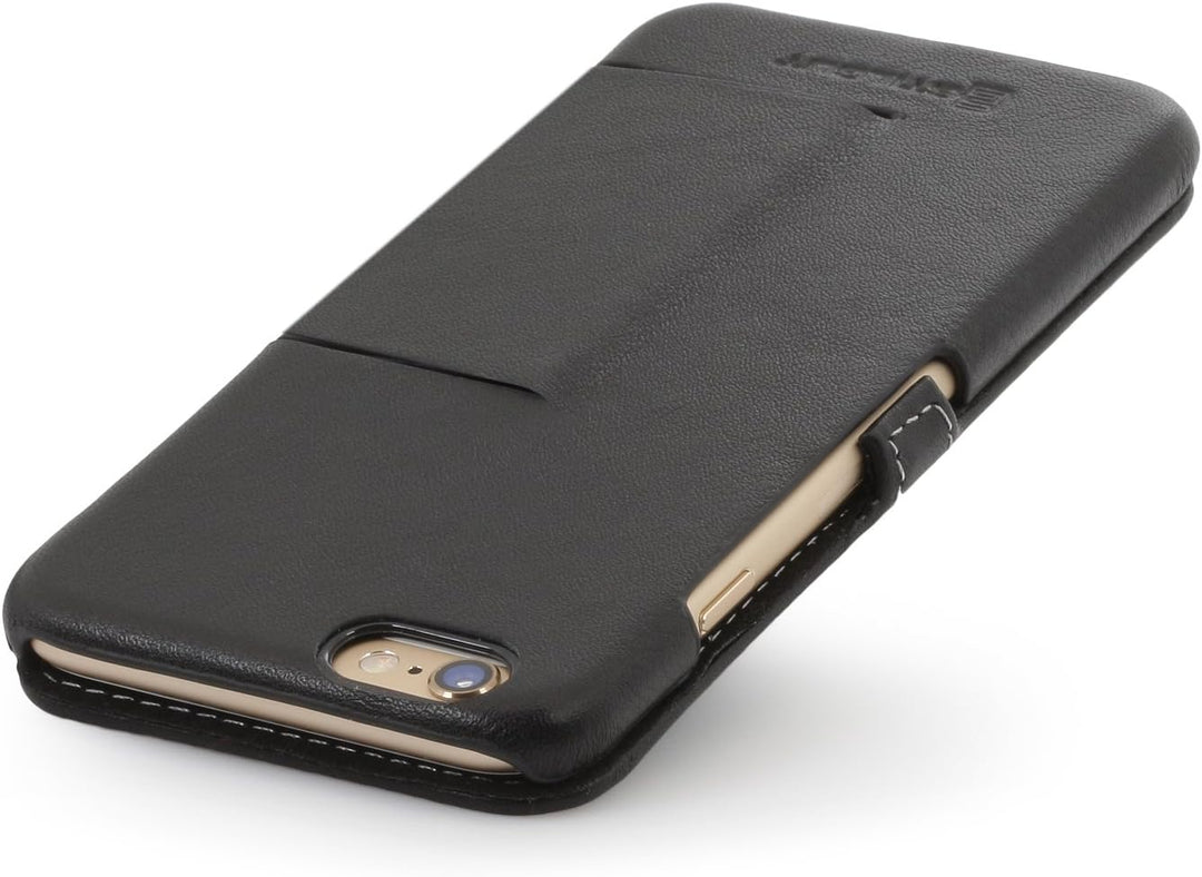 STILGUT Leder-Hülle kompatibel mit iPhone 6 Book Type mit Standfunktion, schwarz Nappa, Schwarz Napp