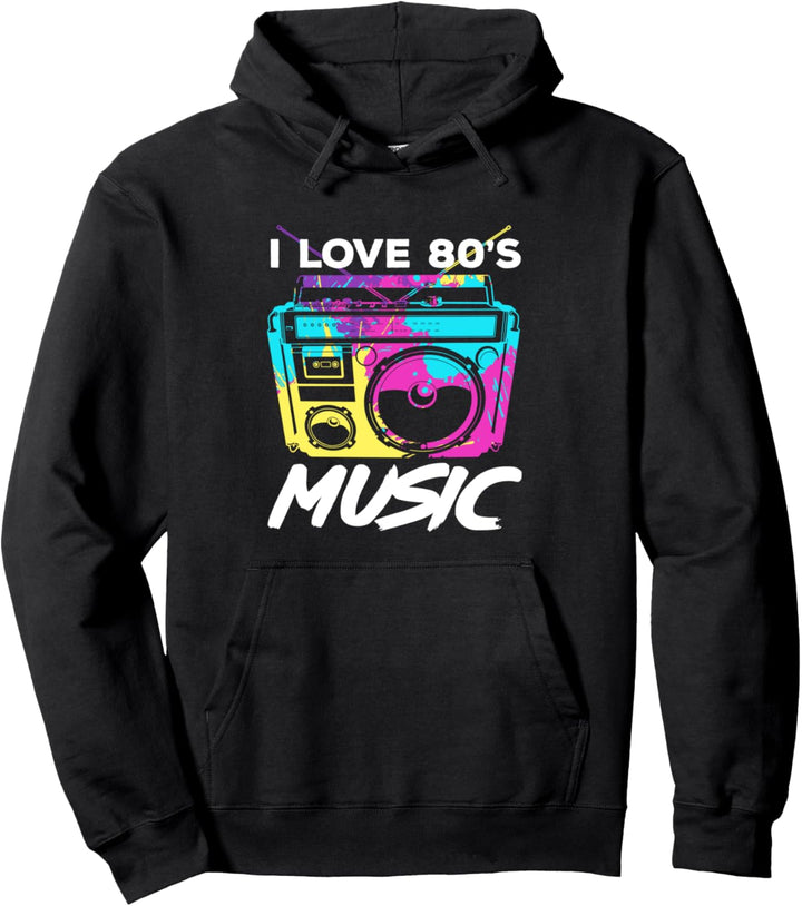 I Love 80s Music Boombox Retro Pullover Hoodie