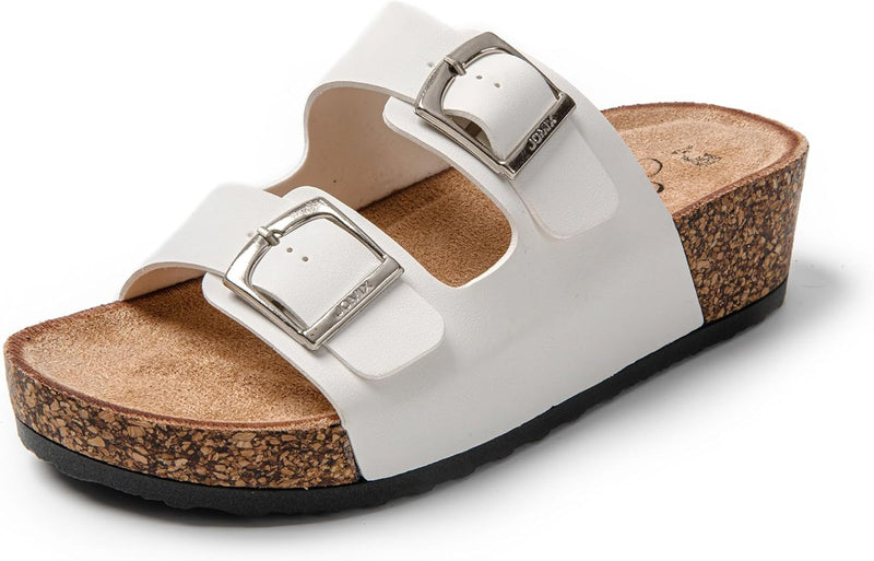 JOMIX Sommer Pantoletten Damen Clogs Leder Keilabsatz Sandalen Bequeme Kork Fussbett Meer Pool Stran