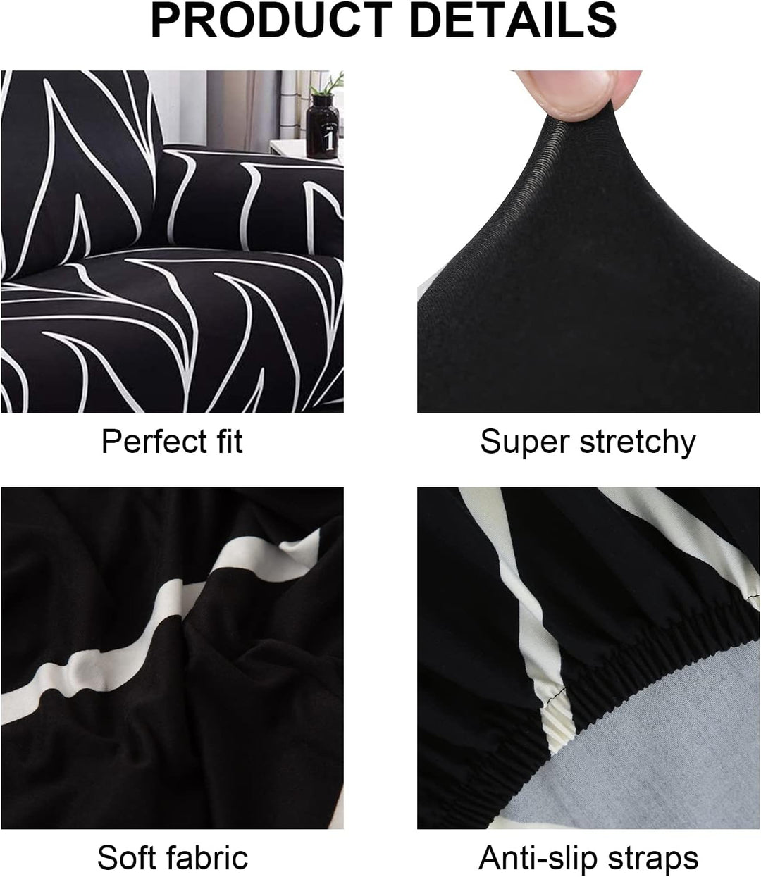 Jaotto Sofabezug 4 Sitzer Elastischer Stretch Spandex Sofa Überwürfe Sofahusse Antirutsch Waschbar S