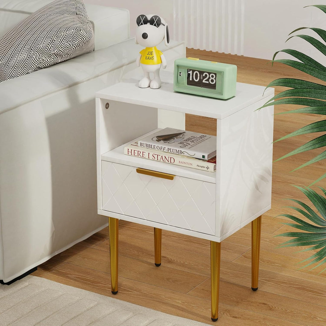 Lvhecforhm Nachttisch Weiss, Nachtschrank mit 1 Schubladen, Nachttische mit 1 Offenen Ablagen, Moder