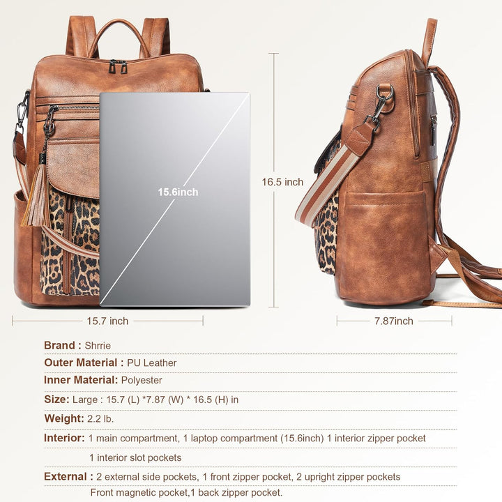 Shrrie Laptop-Rucksack für Damen, 15,6 Zoll Reise-Rucksack aus Leder, Handgepäck-Rucksack Computerta