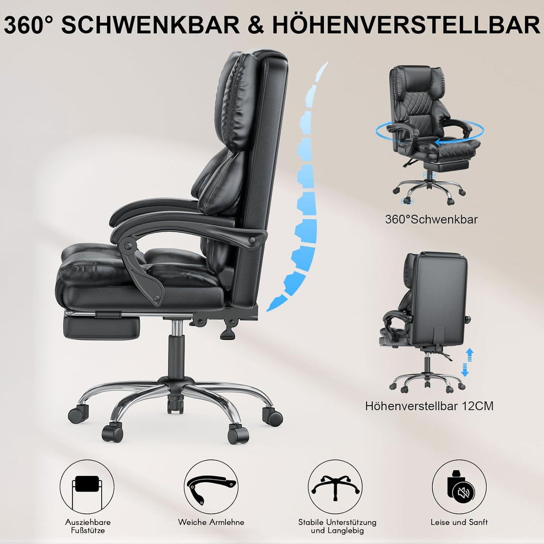 naspaluro Chefsessel Bürostuhl mit Fussstütze, Schreibtischstuhl Ergonomisch, PU Leder Computerstuhl