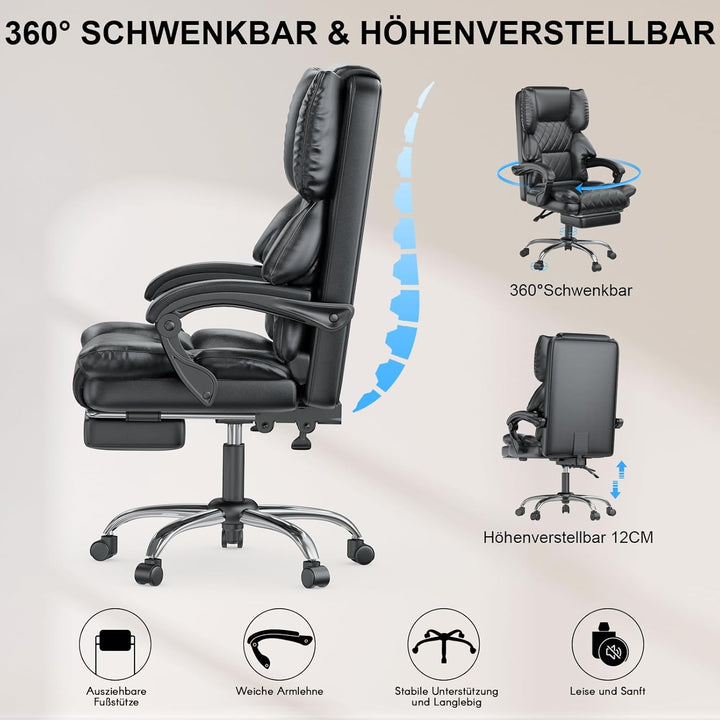 naspaluro Chefsessel Bürostuhl mit Fussstütze, Schreibtischstuhl Ergonomisch, PU Leder Computerstuhl