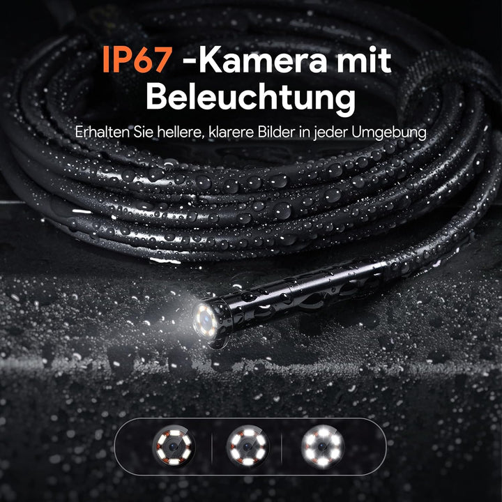 DEPSTECH 15m Triple Lens Endoskopkamera mit Licht, 5" IPS Rohrkamera | 1080P Inspektionskamera, 32GB