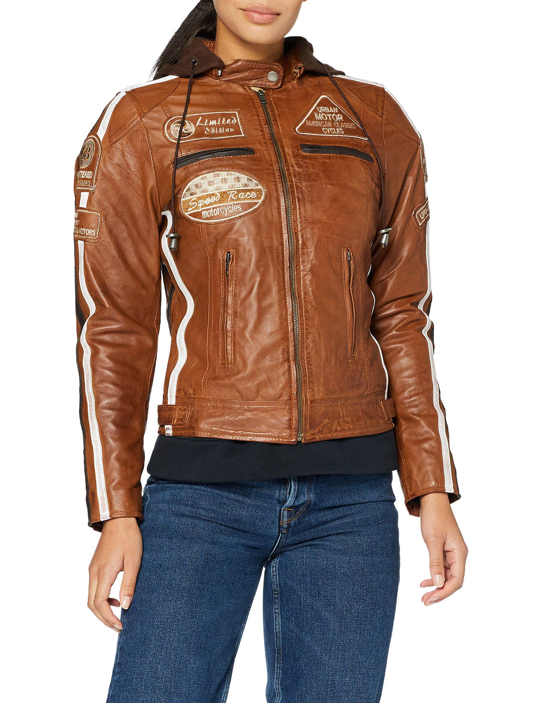 URBAN 5884 Motorradjacke Damen Mit Protektoren, Damenjacke aus Lammleder, Protektoren für Rücken, Sc