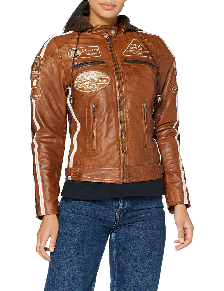 URBAN 5884 Motorradjacke Damen Mit Protektoren, Damenjacke aus Lammleder, Protektoren für Rücken, Sc